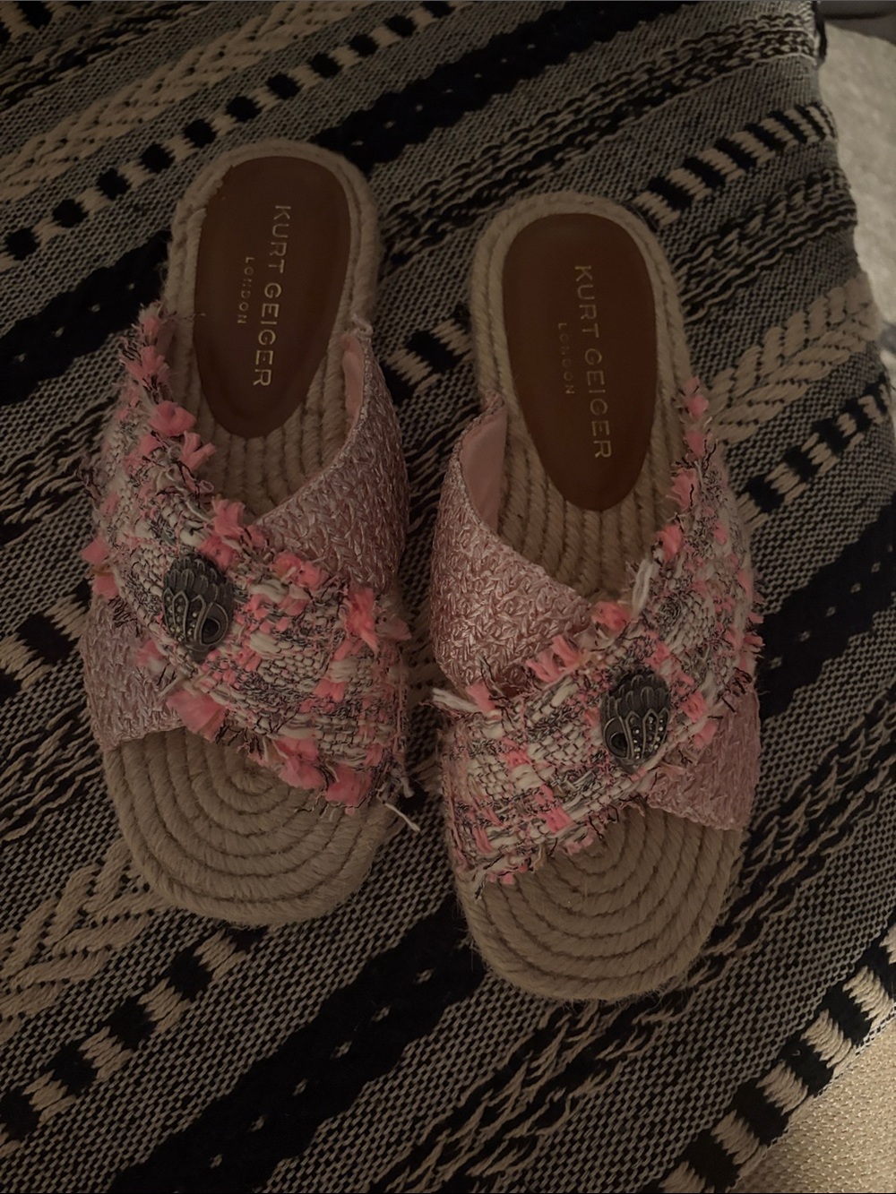 Kurt Geiger Pink Tweed Crossband Espadrille Slides